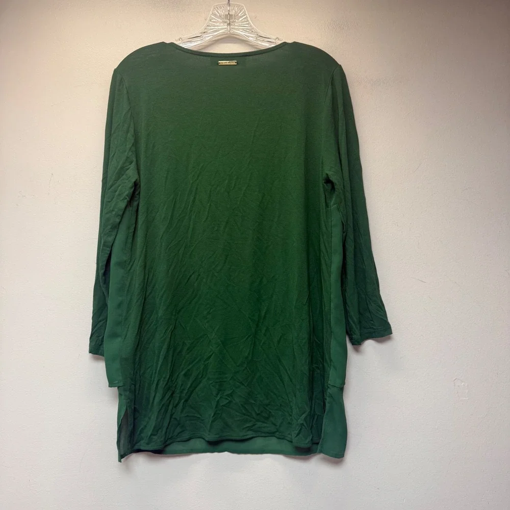 Michael Kors Tunic Top Womens Medium Green Excellent Layered V-Neck 3/4 Sleeve